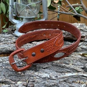 Vintage Leather Belt W/ Chrome Plated Accents.